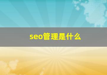 seo管理是什么